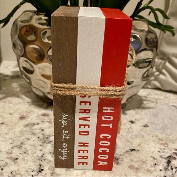 Target BP 2022 Hot Cocoa Bar Wood Book Tabletop Sign 3 Wooden Books with Bow - Picture 4 of 9